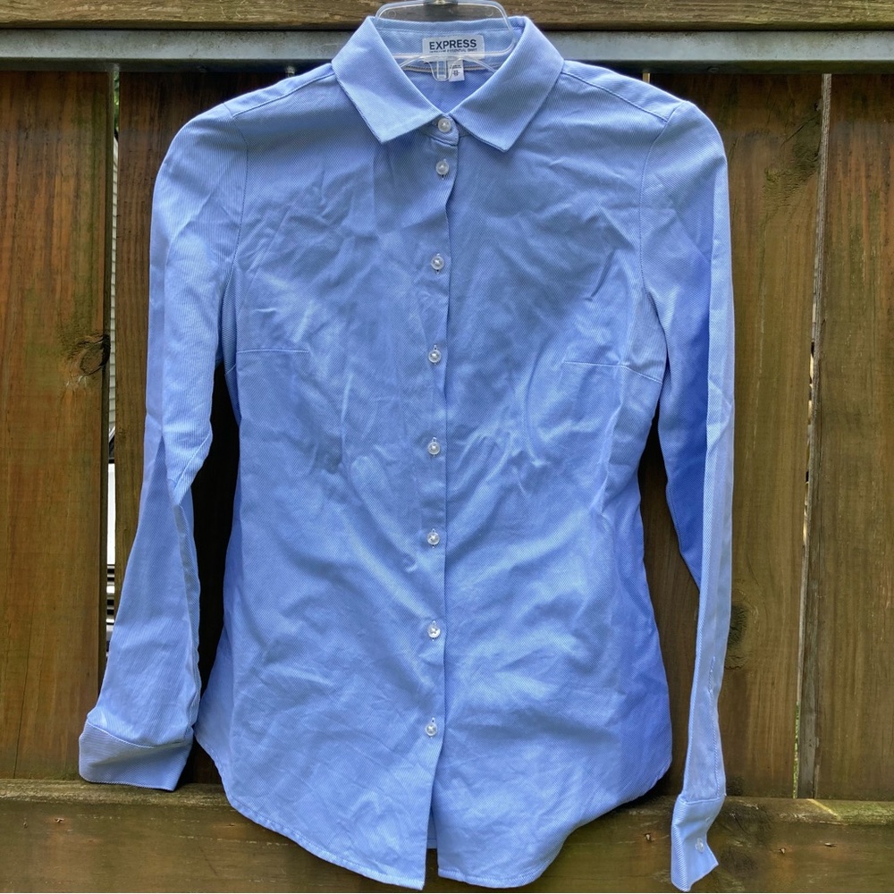 Express ultimate essential shirt fitted long sleeve button down work shirt XS #2